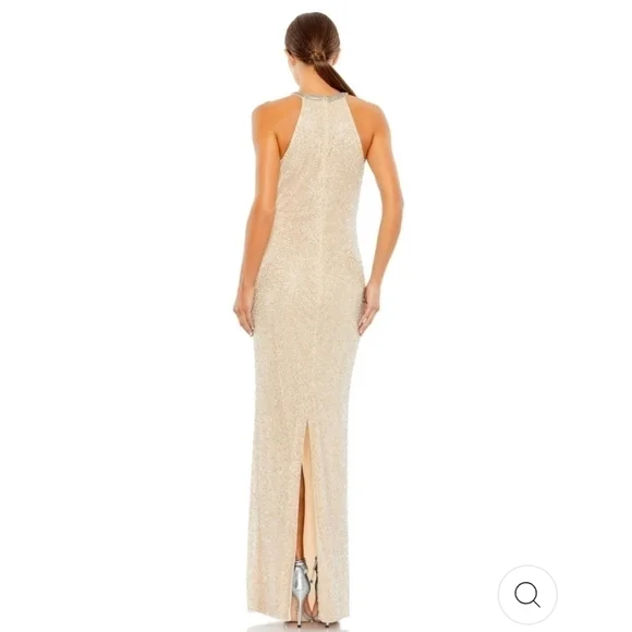 Mac Duggal BEADED SLEEVELESS HIGH NECK COLUMN GOWN size 10  Nude Silver - Picture 3 of 15